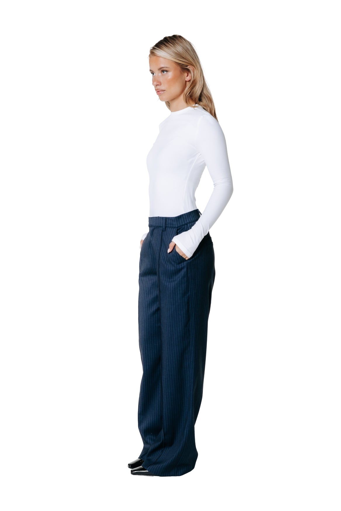 Rus Pinstripe Straight Pants | Dark blue