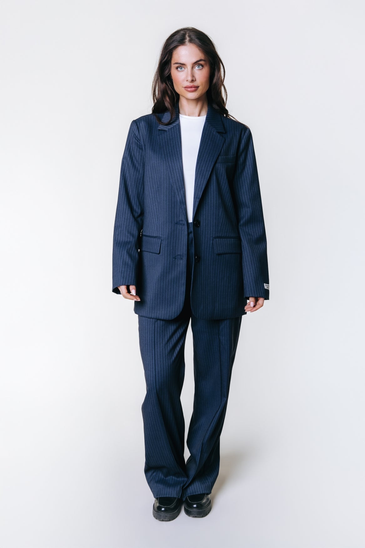 Rus Pinstripe Straight Pants | Dark blue