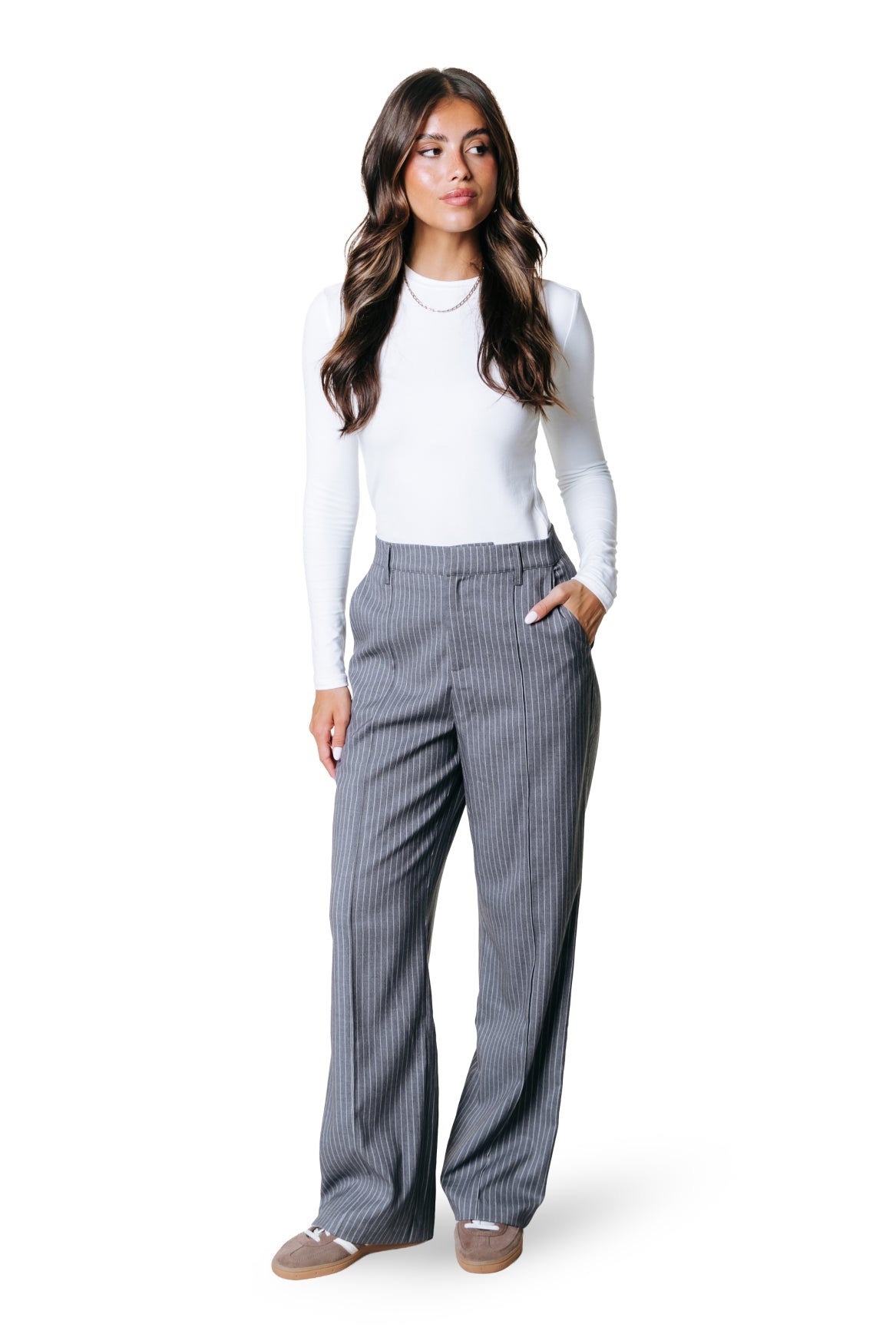 Rus Pinstripe Straight Pants | Dark grey