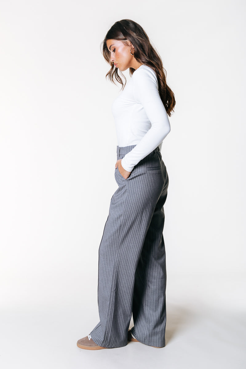 Rus Pinstripe Straight Pants | Dark grey