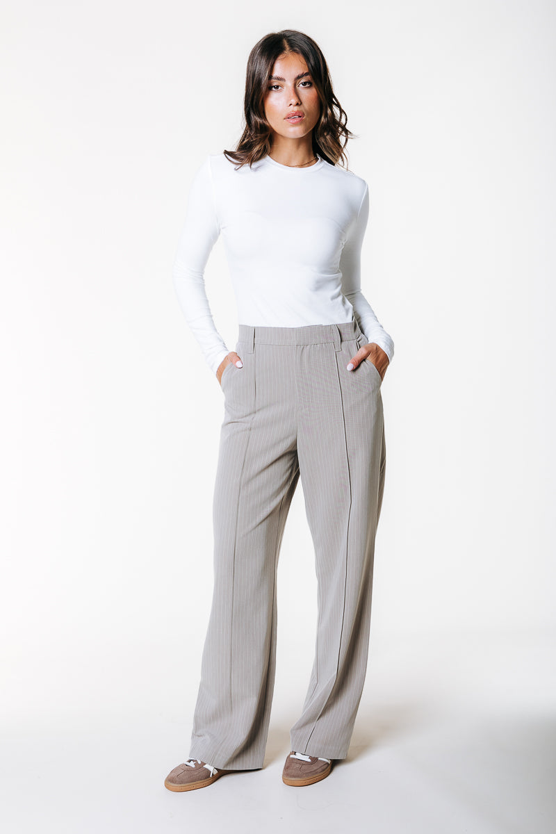 Rus Pinstripe Straight Pants | Beige