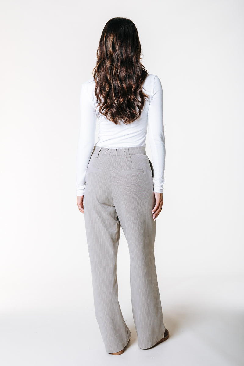 Rus Pinstripe Straight Pants | Beige