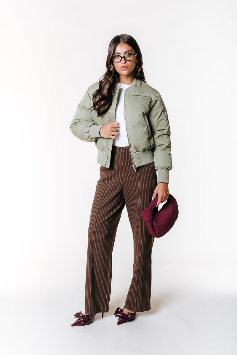 Rus Pinstripe Straight Pants | Brown