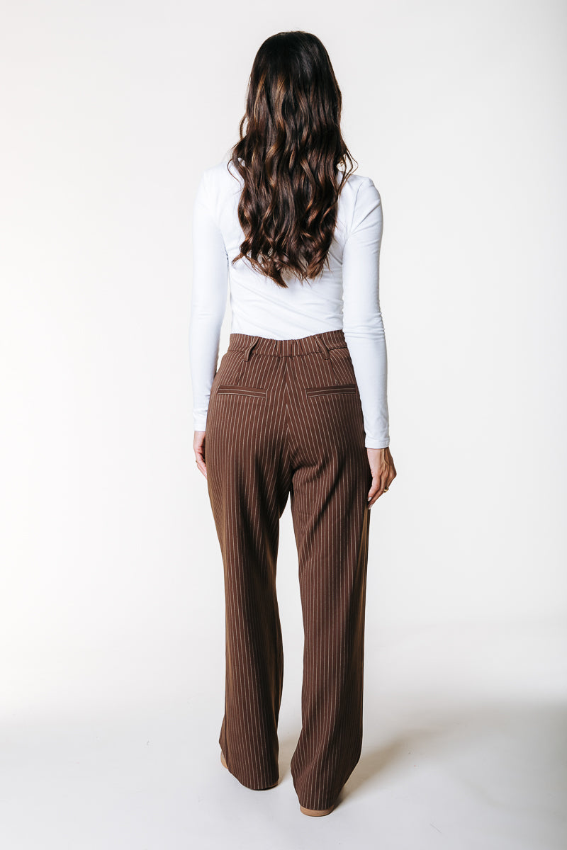 Rus Pinstripe Straight Pants | Brown