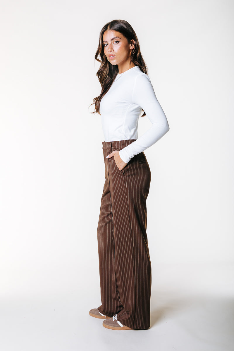 Rus Pinstripe Straight Pants | Brown