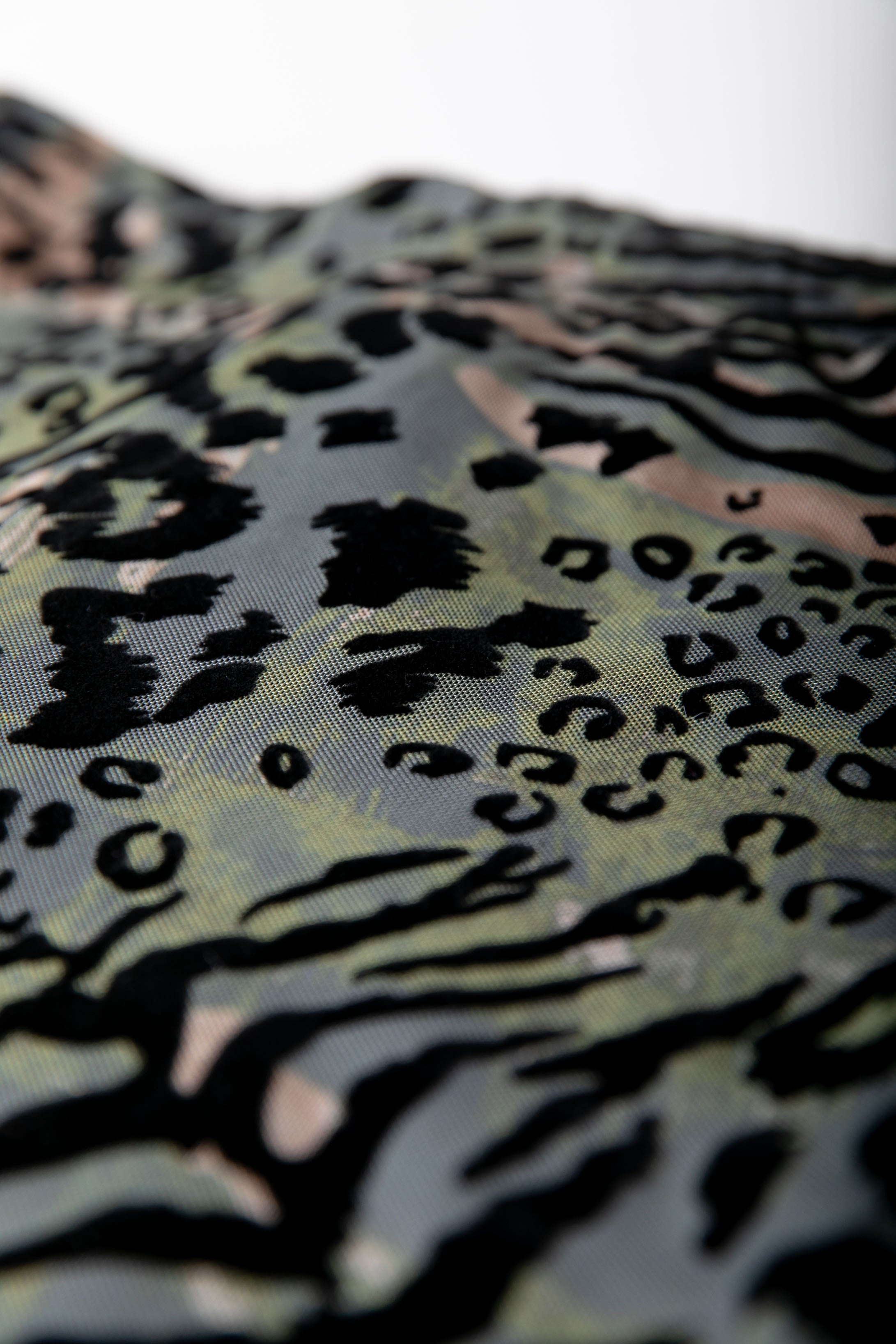 Leopard Flock Mesh Flare Pants | Army