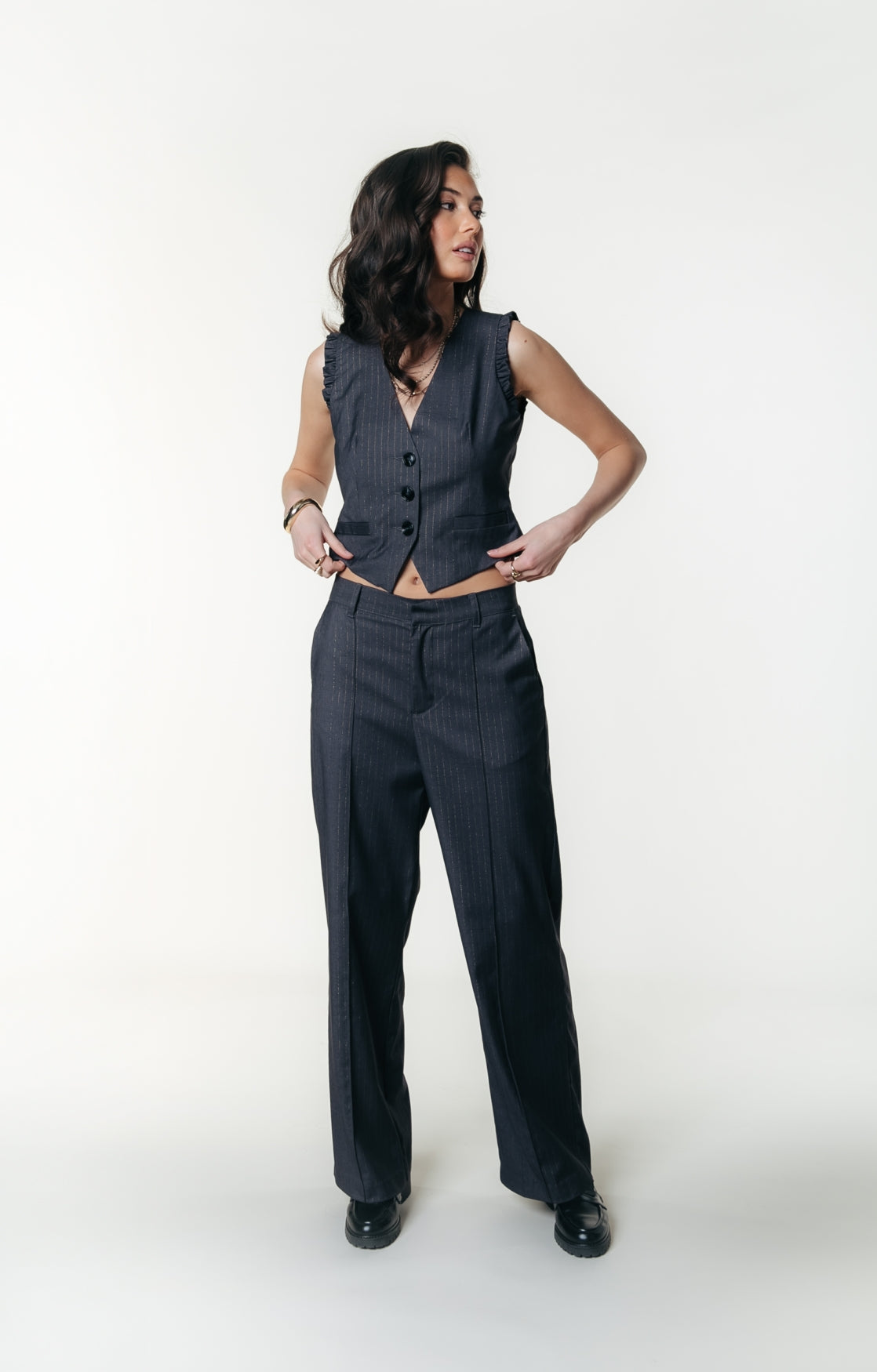Rus Pinstripe Pants | Dark grey