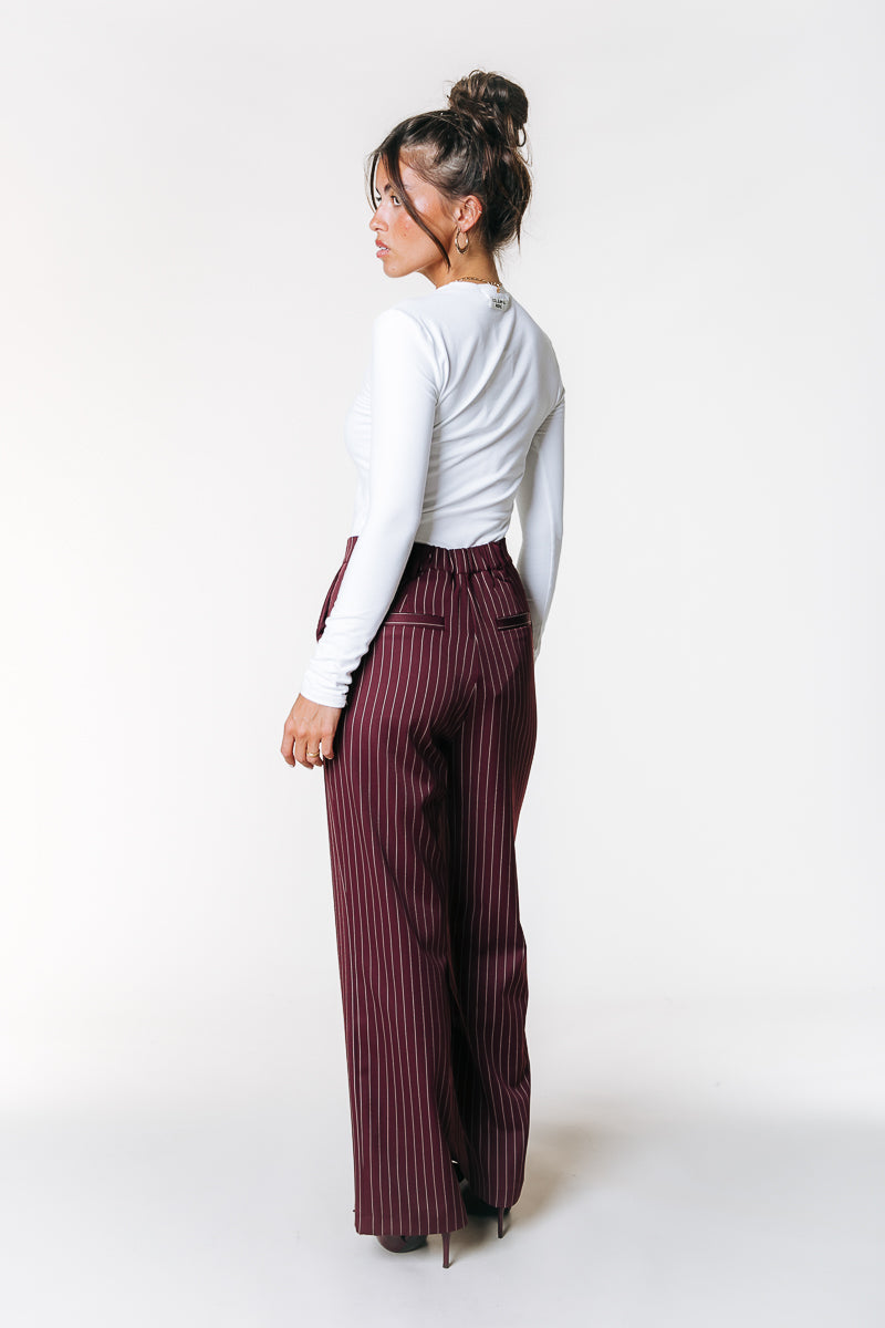 Rus Pinstripe Straight Pants | Merlot Red