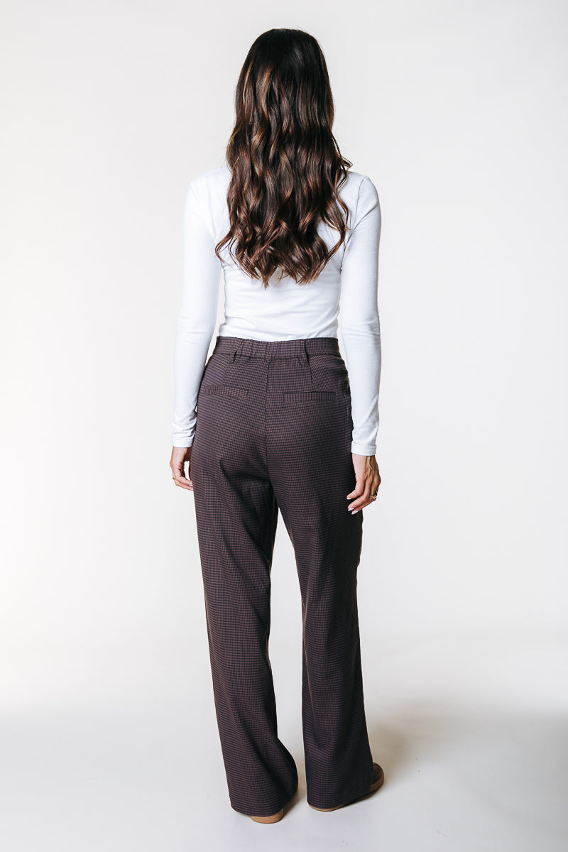 Rus Dogtooth Straight Pants | Brown