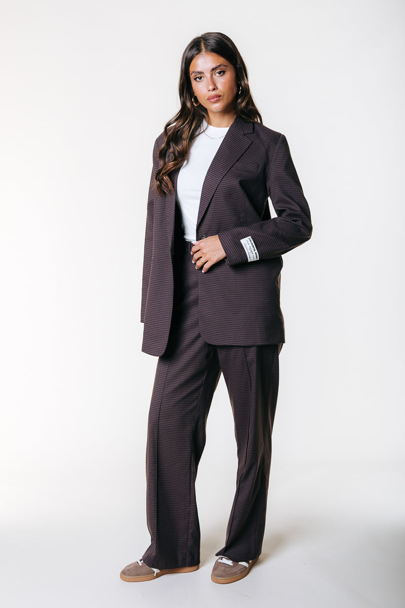 Rus Dogtooth Straight Pants | Brown