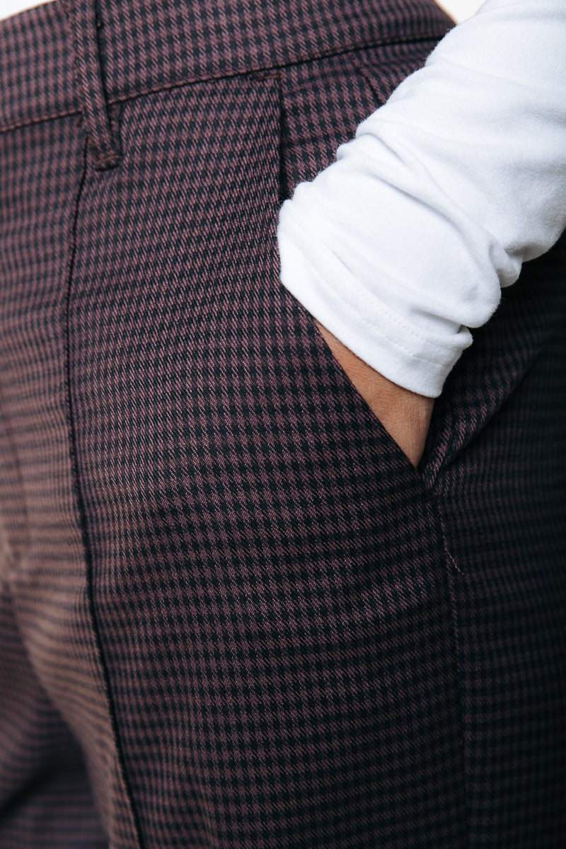 Rus Dogtooth Straight Pants | Brown