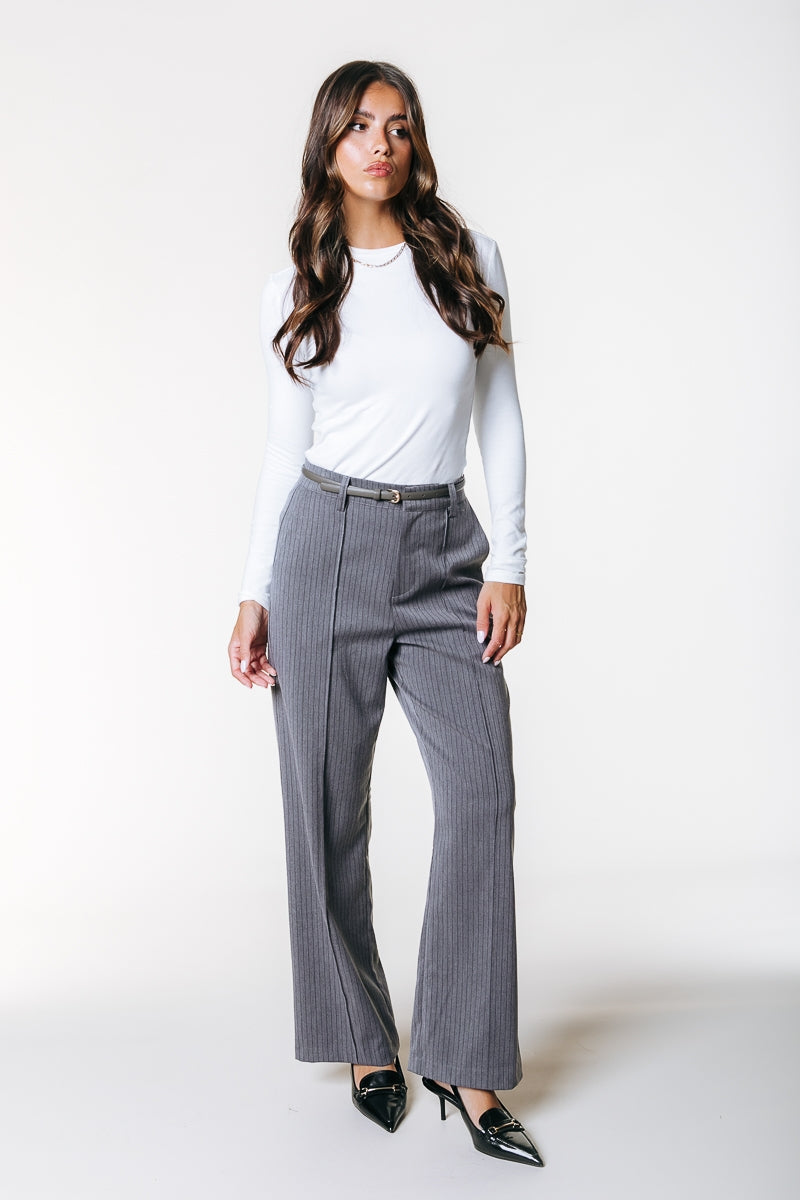 Rus Pinstripe Straight Pants | Grey