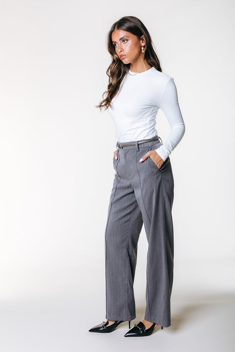 Rus Pinstripe Straight Pants | Grey