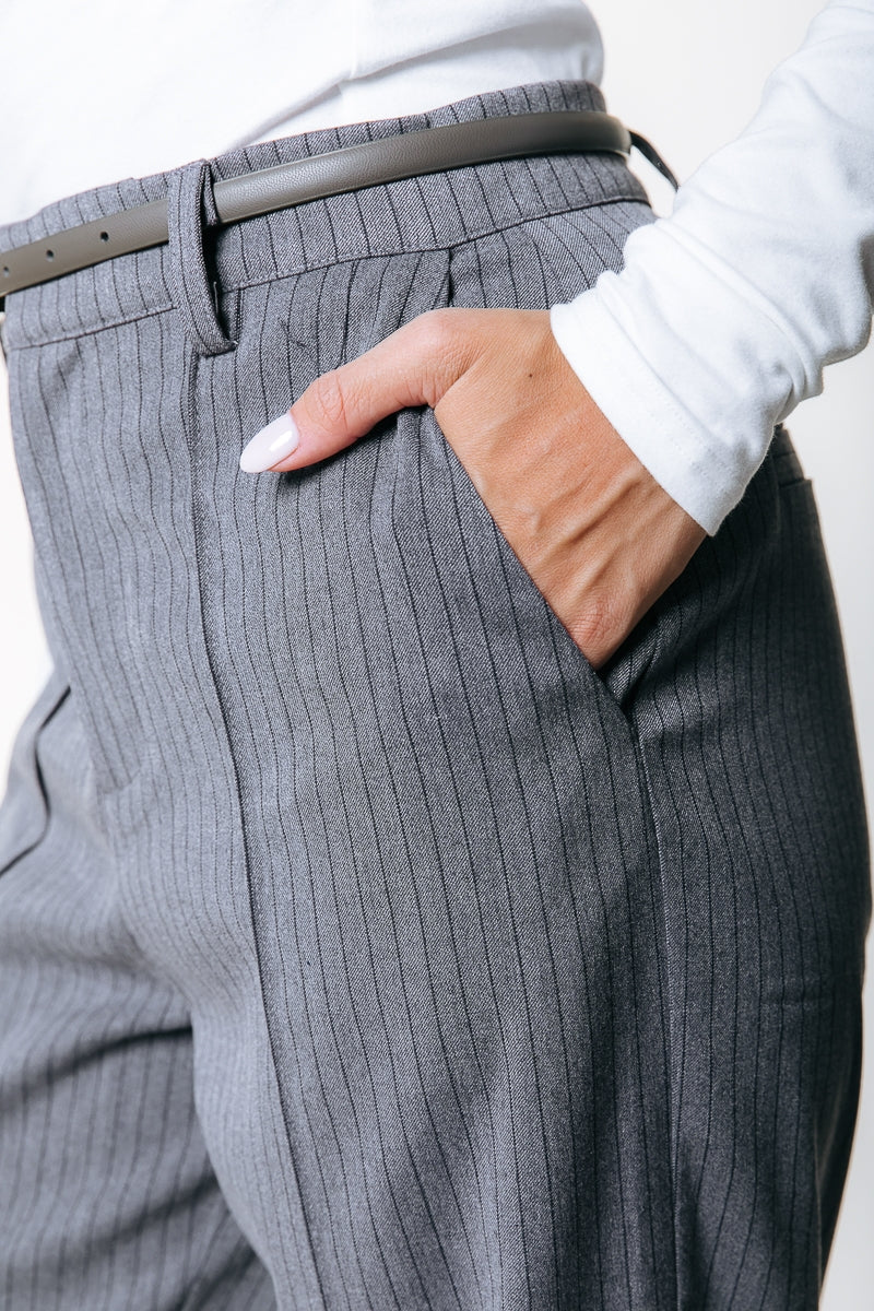 Rus Pinstripe Straight Pants | Grey
