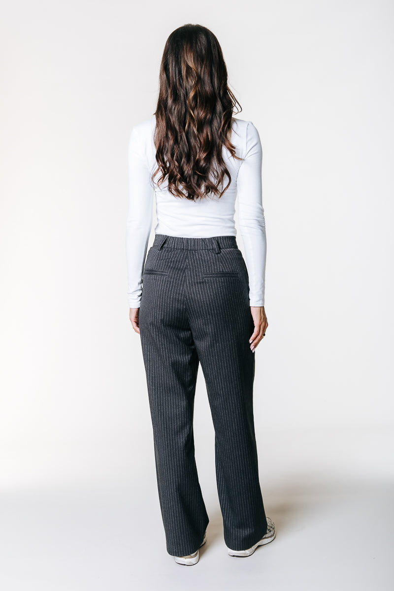 Rus Pinstripe Straight Pants | Black