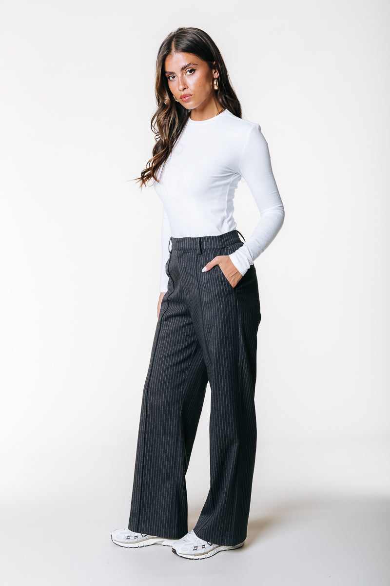 Rus Pinstripe Straight Pants | Black