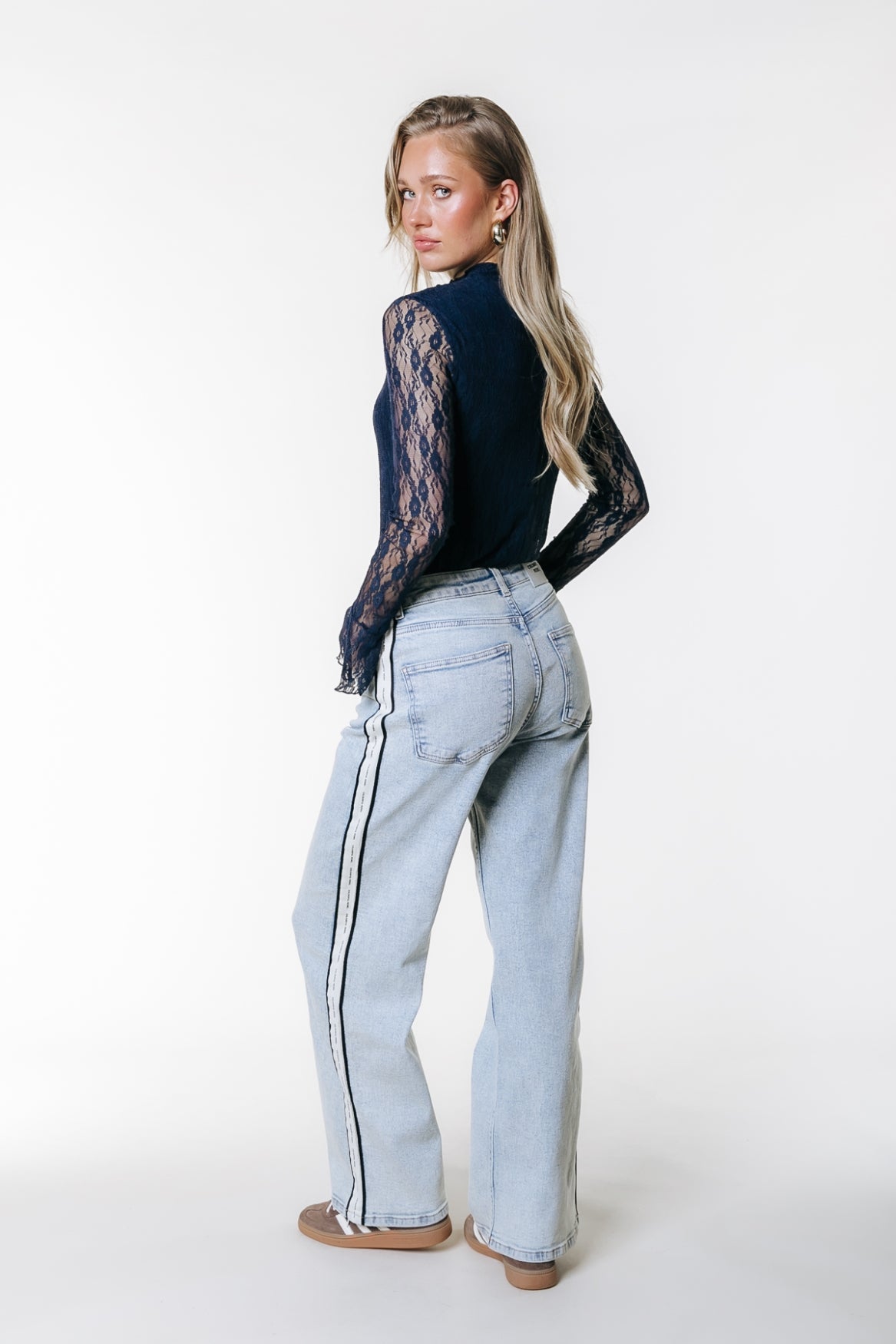 Gaias Tuxedo Tape High Rise Straight Leg Denim Pants | Light blue denim
