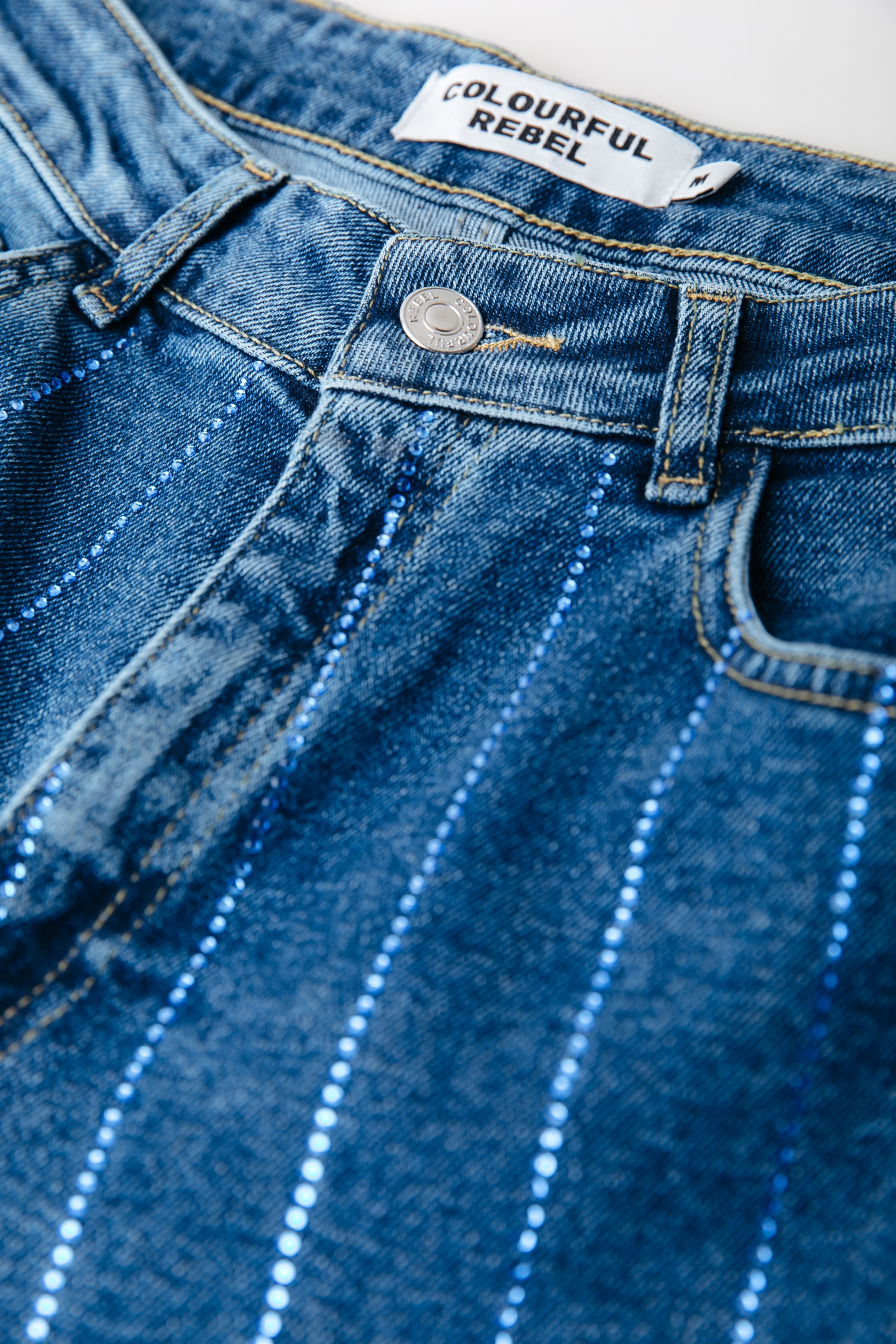 Gaias Rhinestones Denim | Dark blue denim