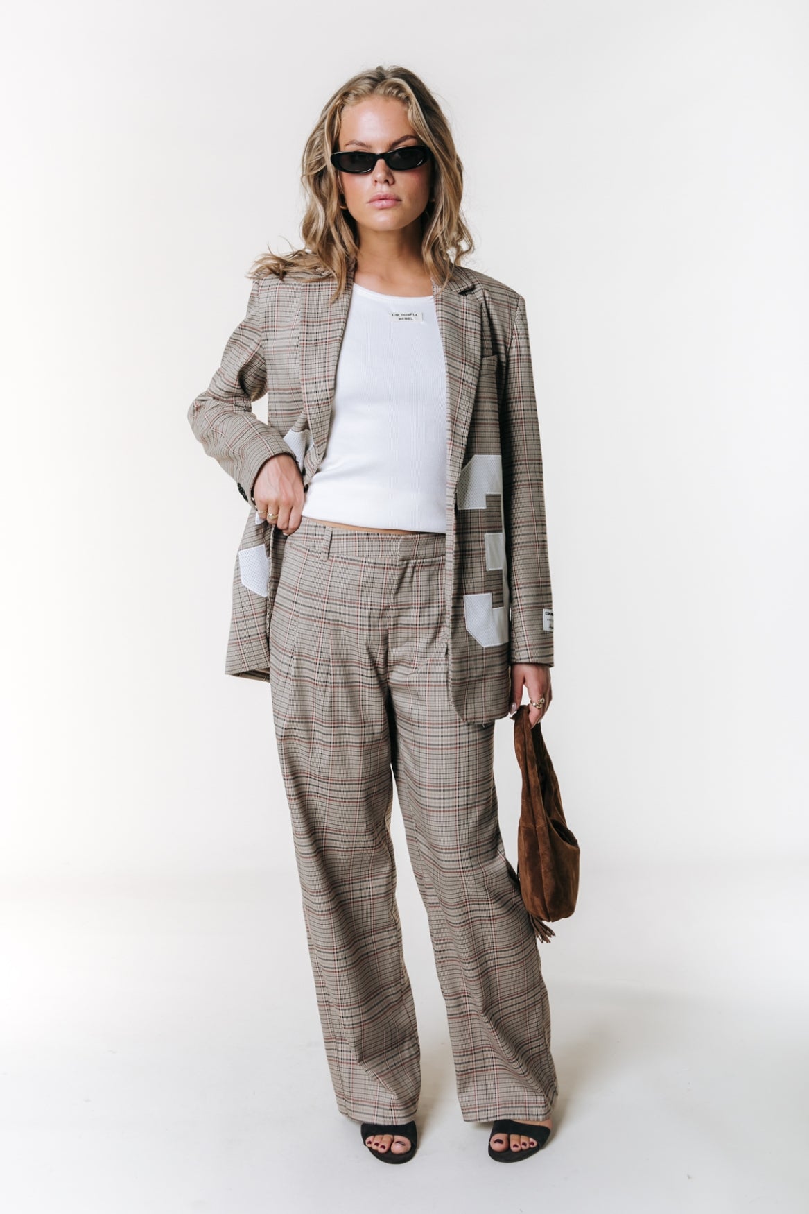 Isa Check Mid Rise Pleated Pants | Medium brown