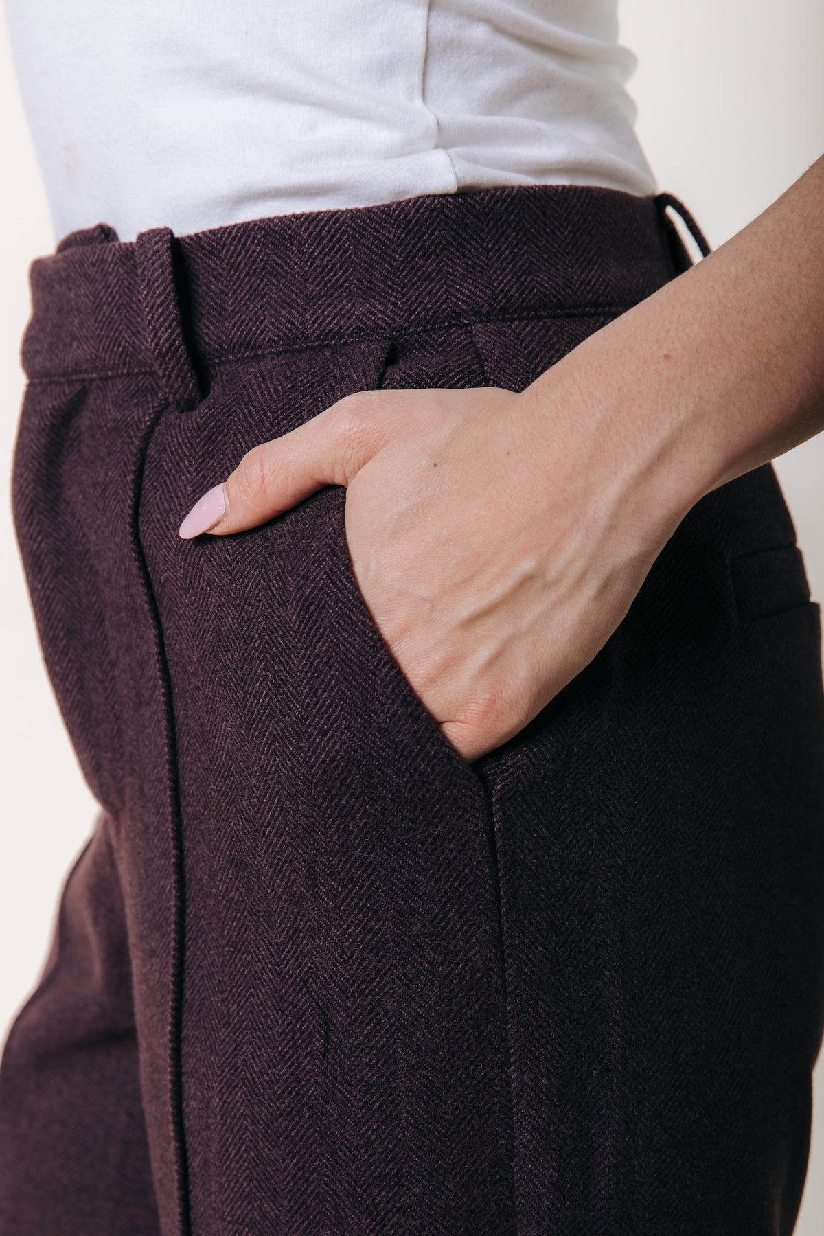 Rus Herringbone Tailored Pants | Red