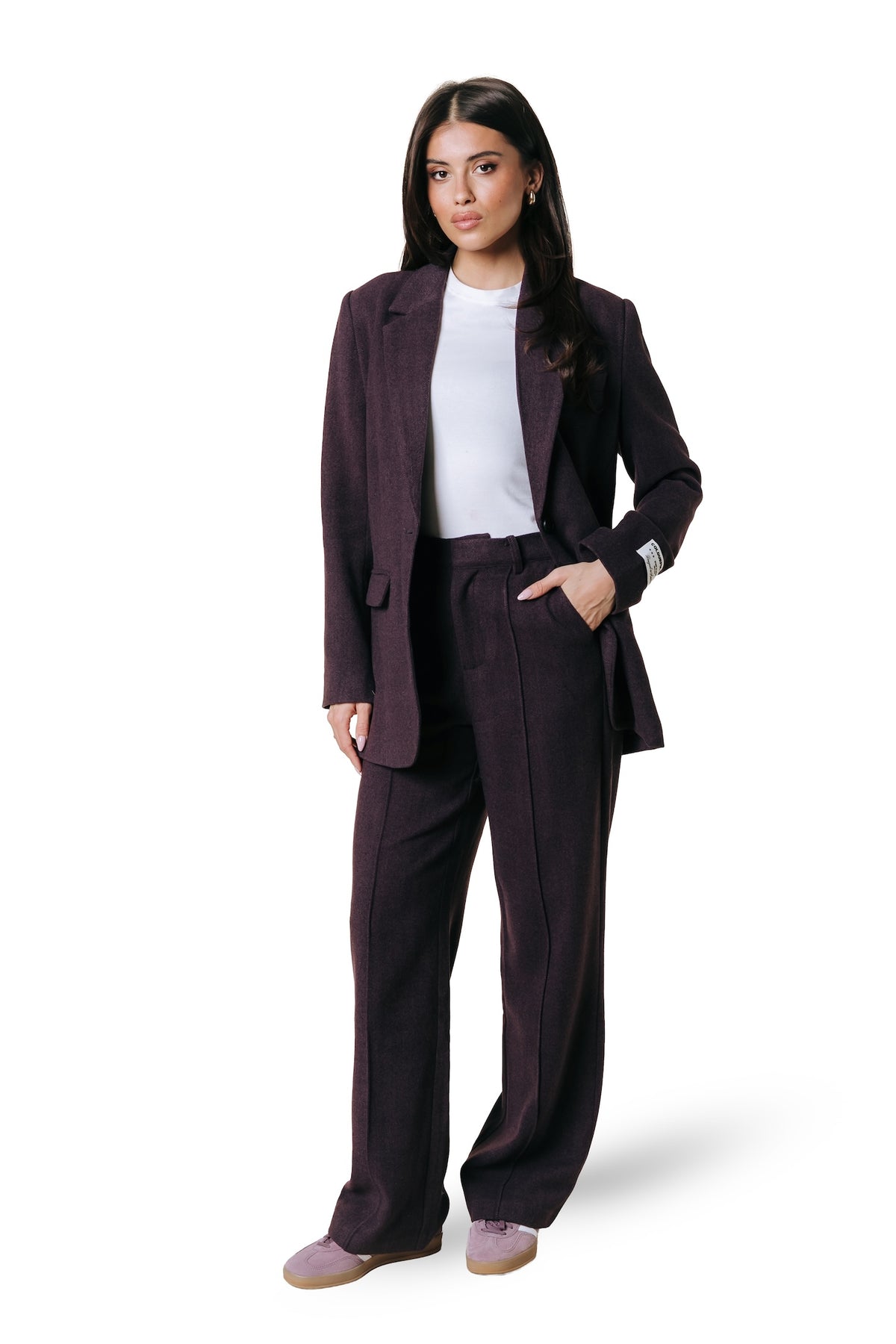 Rus Herringbone Tailored Pants | Red