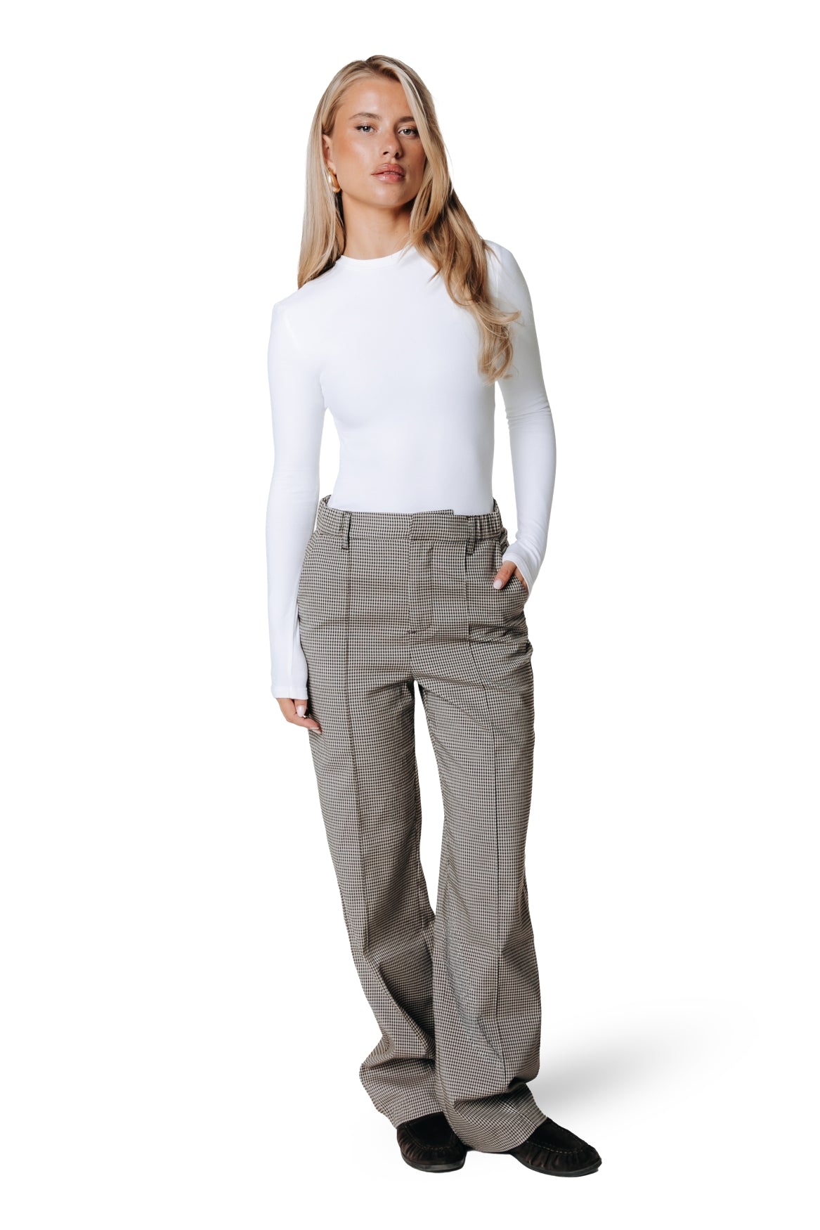 Rus Dogtooth Straight Pants | Light brown