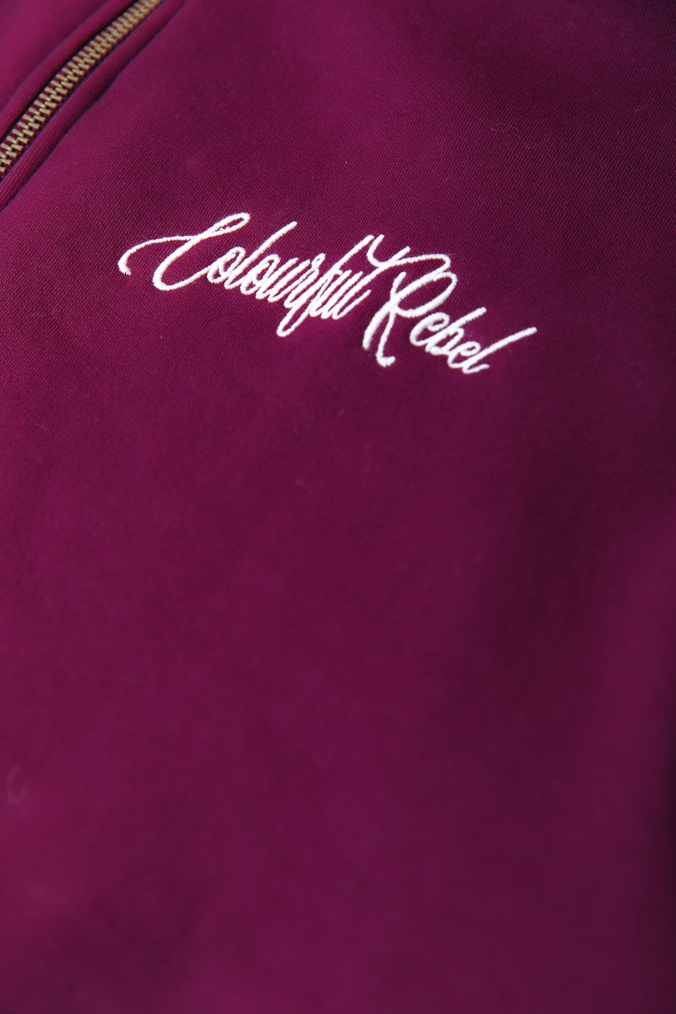 Striped Cuff Zip Sweat | Merlot Red