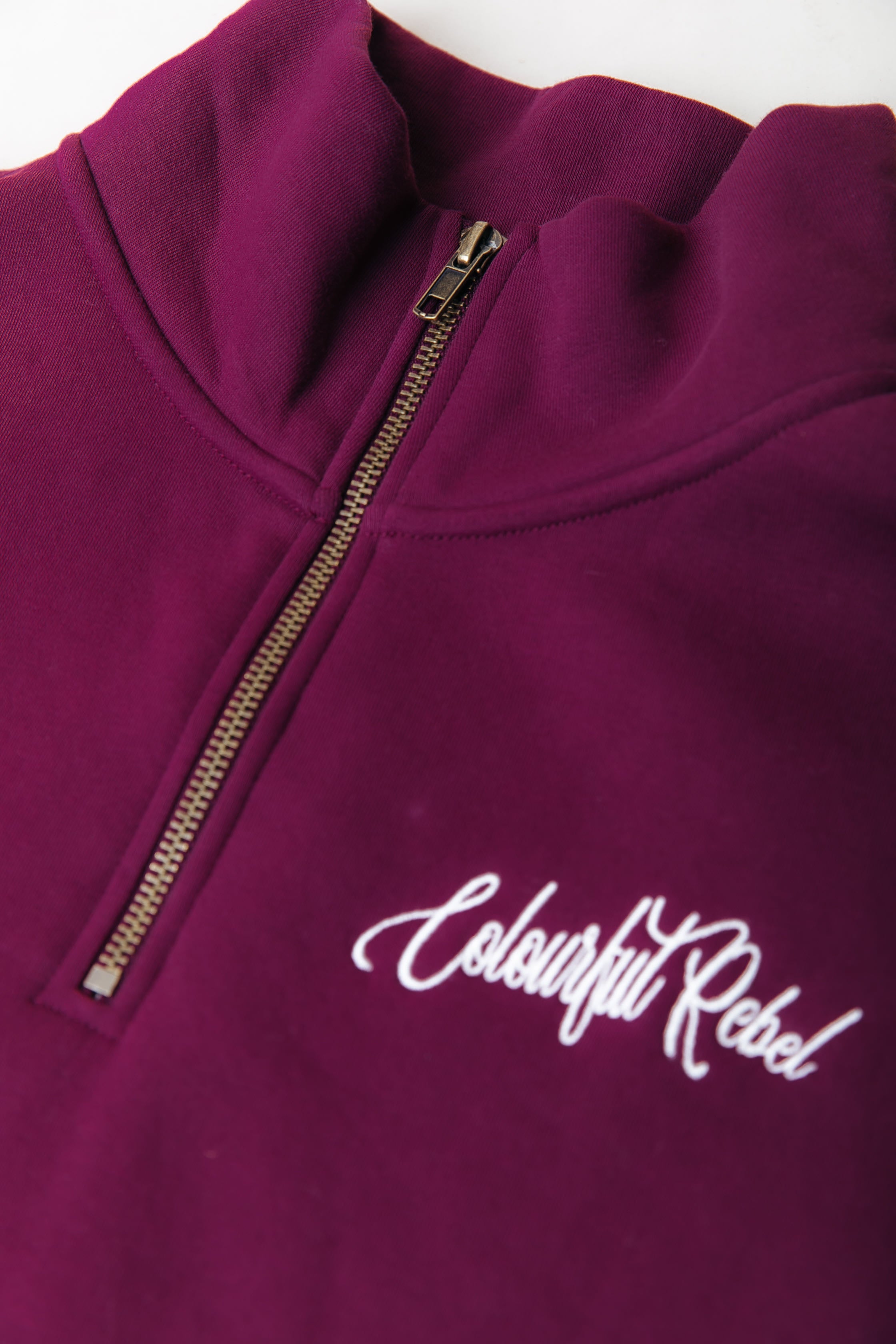 Striped Cuff Zip Sweat | Merlot Red