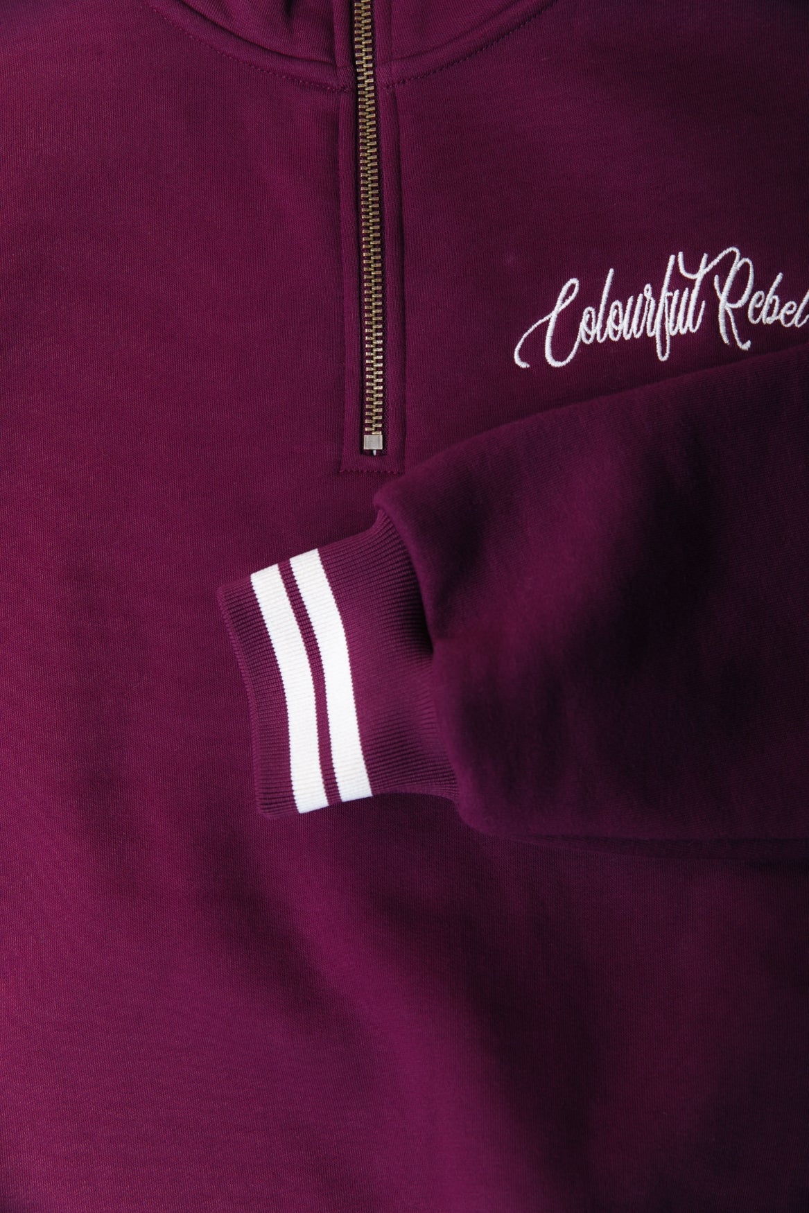 Striped Cuff Zip Sweat | Merlot Red