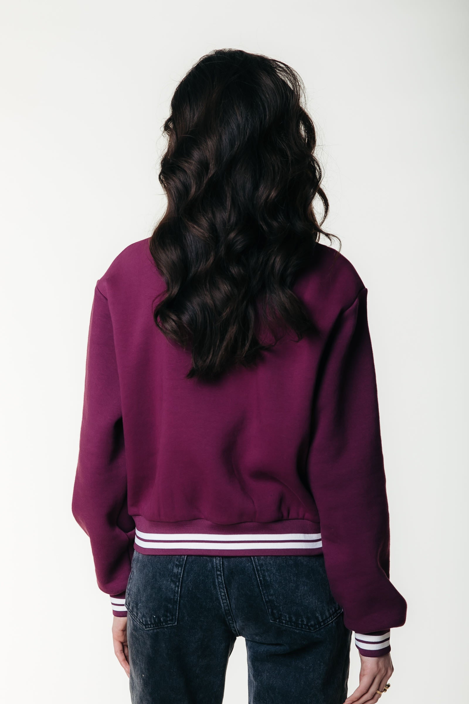 Striped Cuff Zip Sweat | Merlot Red