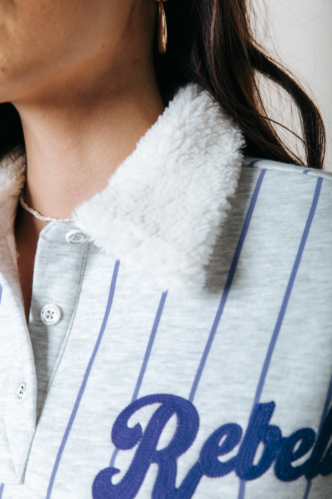 Baseball Contrast Collar Sweat | Light grey melange