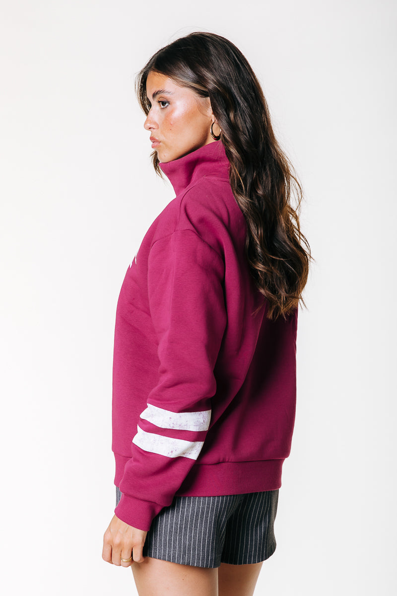 Varsity Zip Sweat | Bordeaux