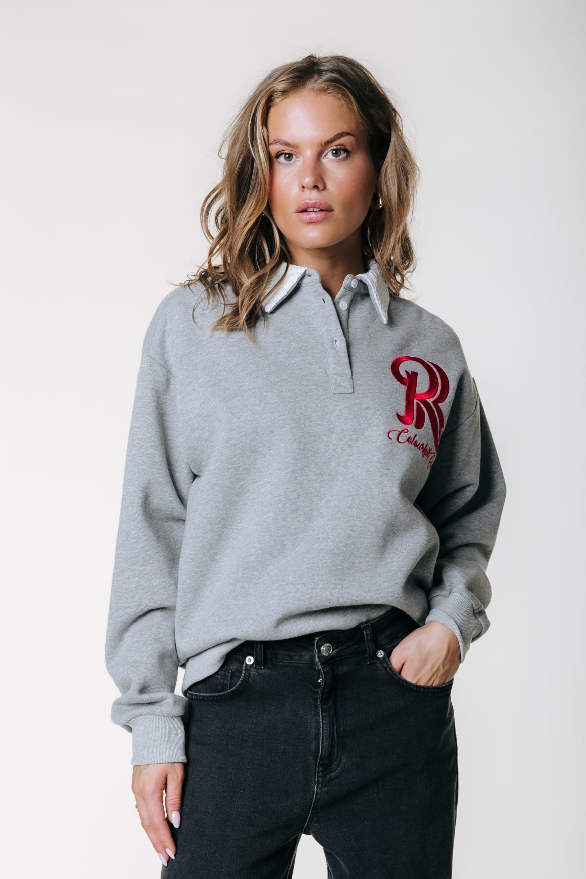 Lace Collar Dropped Shoulder Sweat | Light grey melange