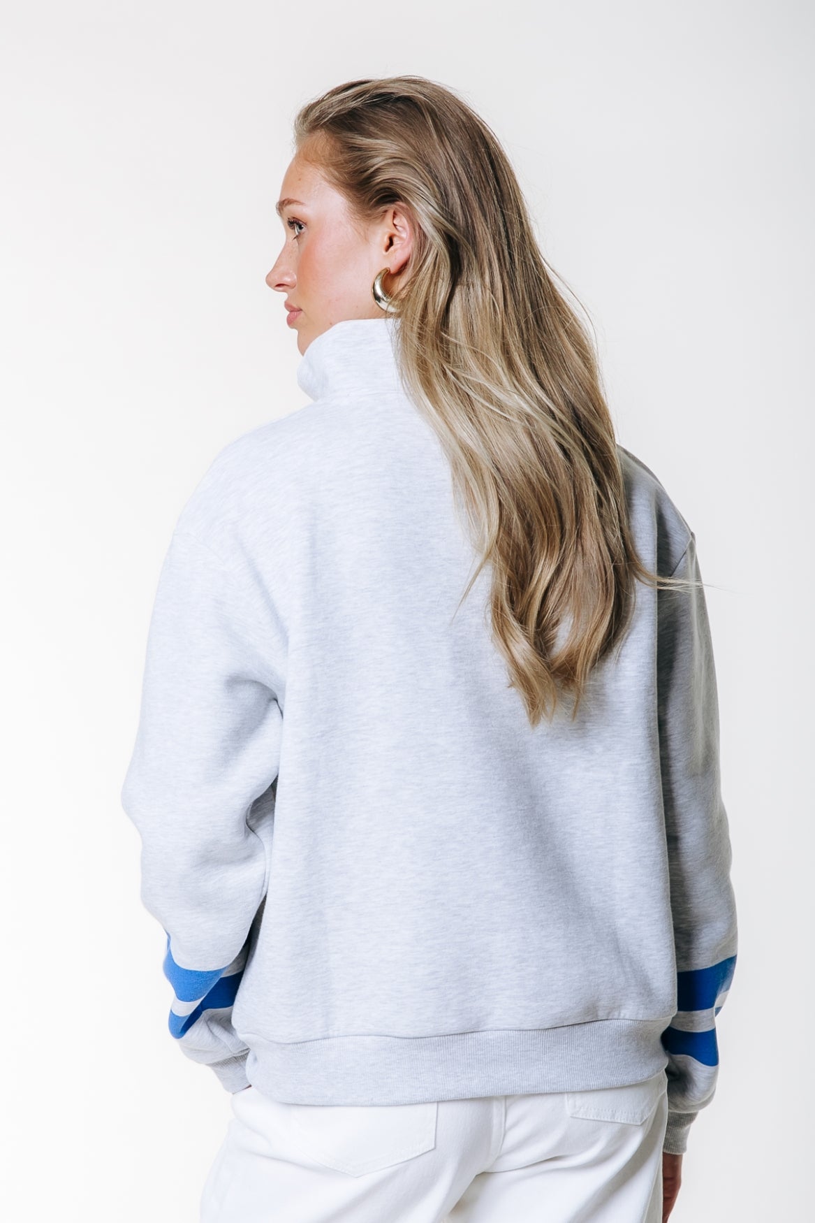 Logo Stripes Zip Sweat | Light grey melange