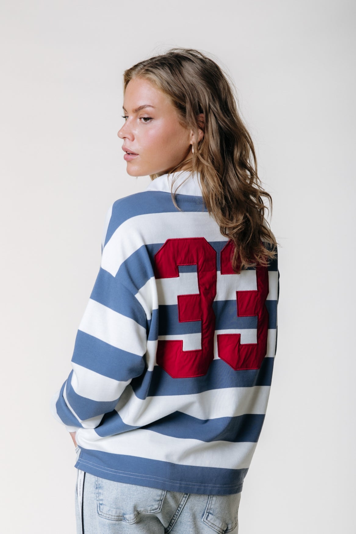 Skyler Striped 33 Polo Longsleeve | Medium blue