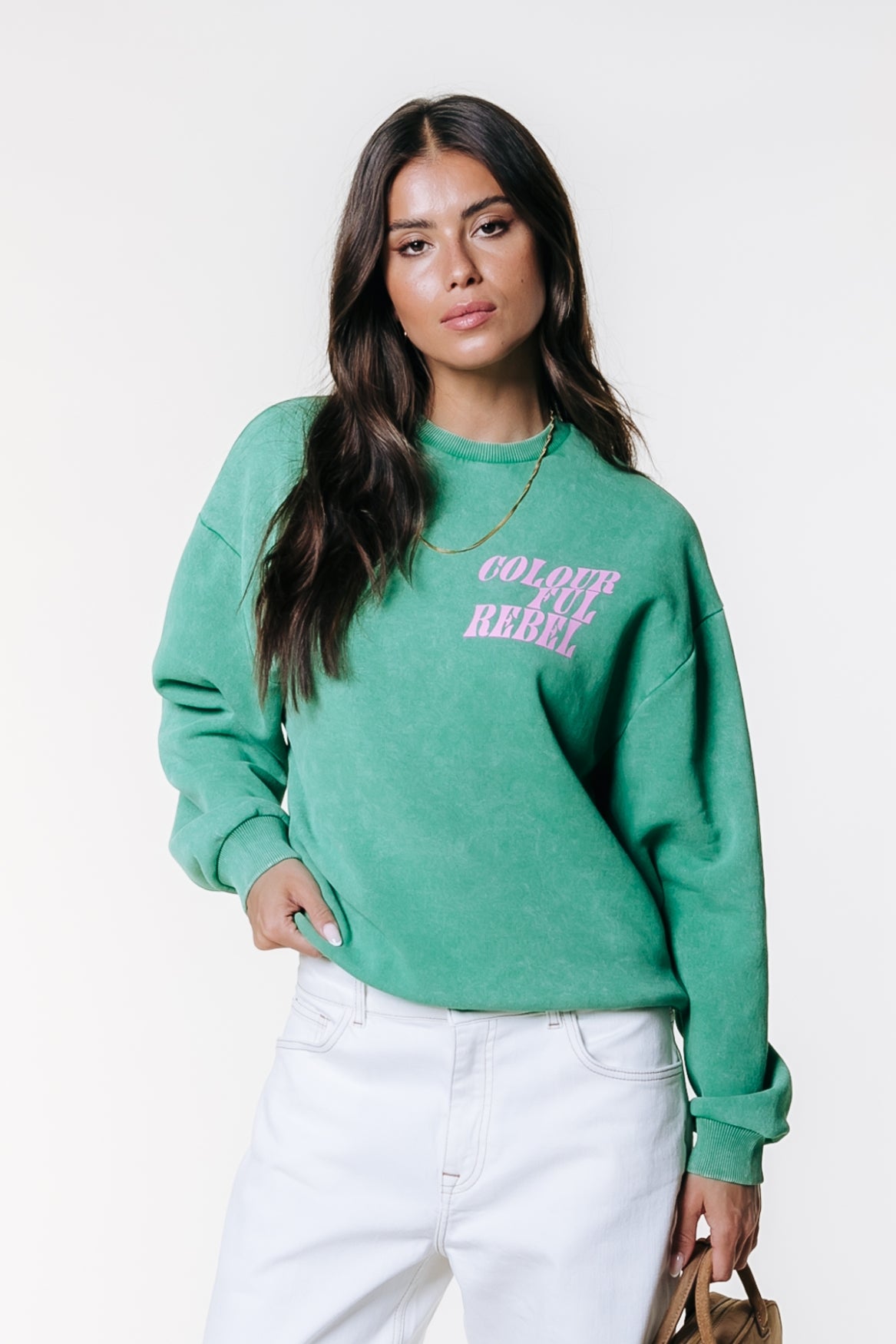 Logo Acid Wash Sweat | Off Green