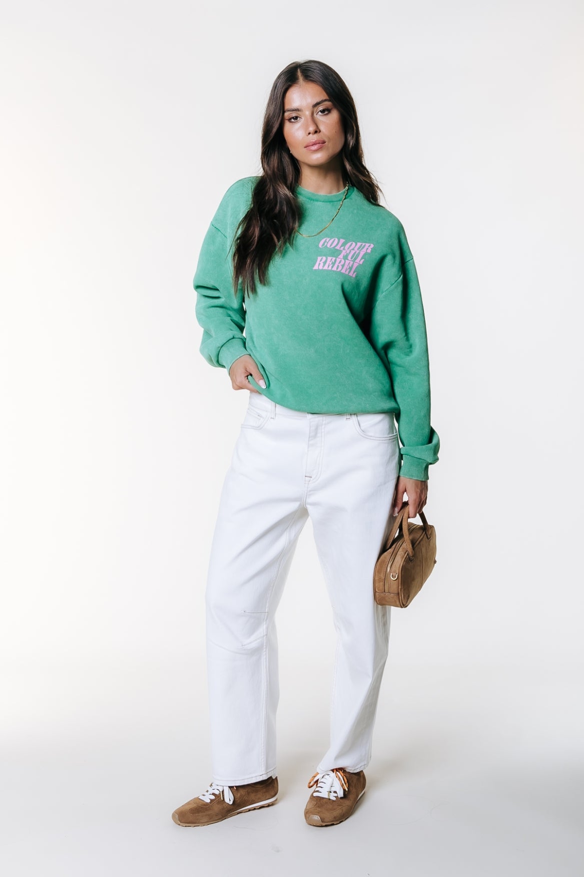 Logo Acid Wash Sweat | Off Green