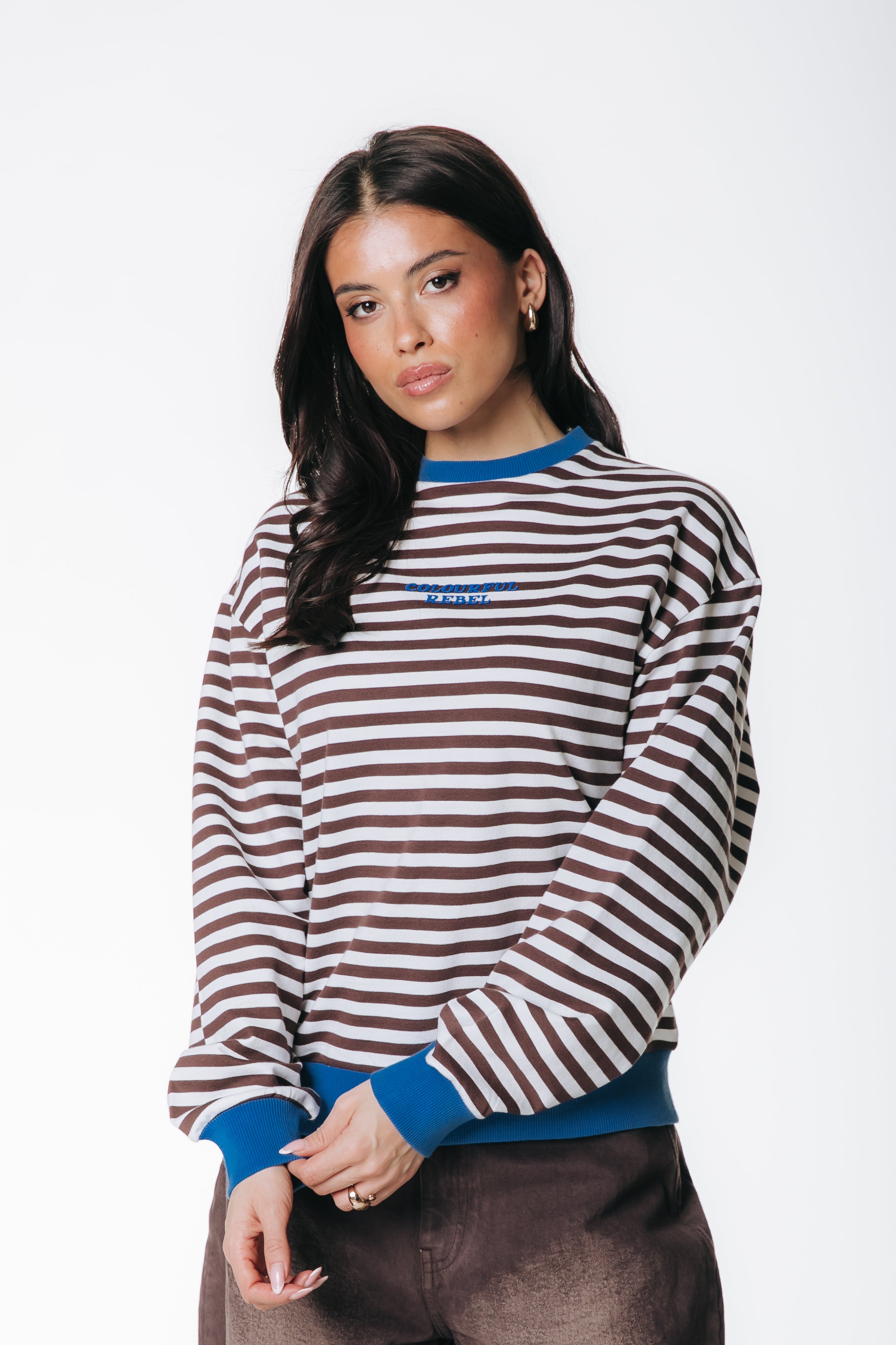 Logo Striped Sweat | Brown