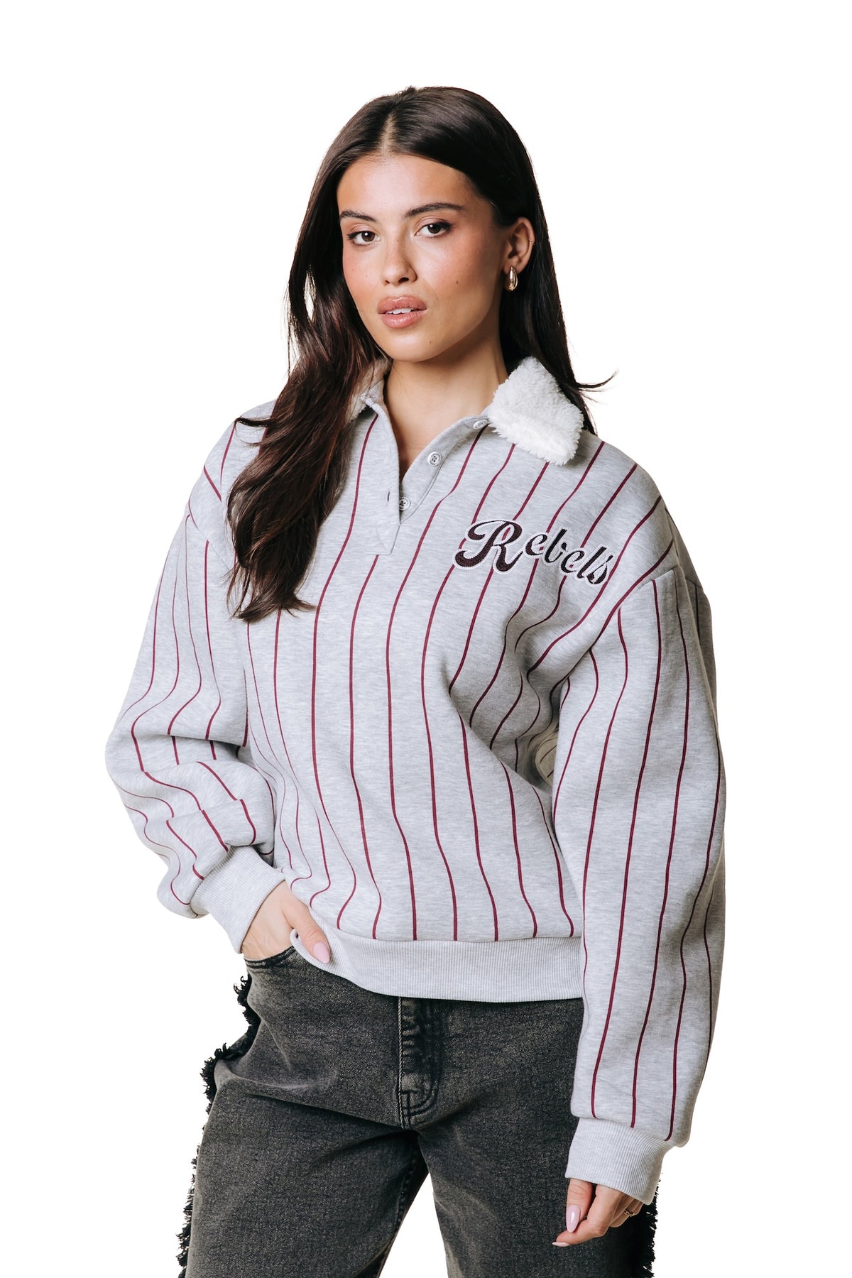Baseball Contrast Collar Sweat | Light grey melange