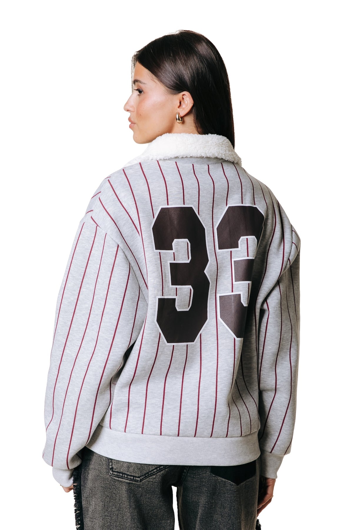 Baseball Contrast Collar Sweat | Light grey melange