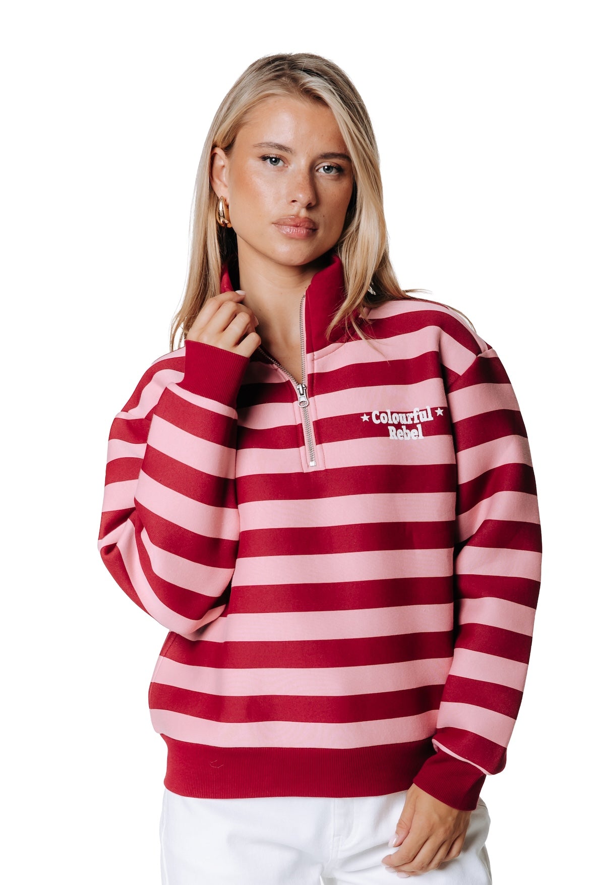 Star Logo Striped Halfzip Sweat | Pink / Red