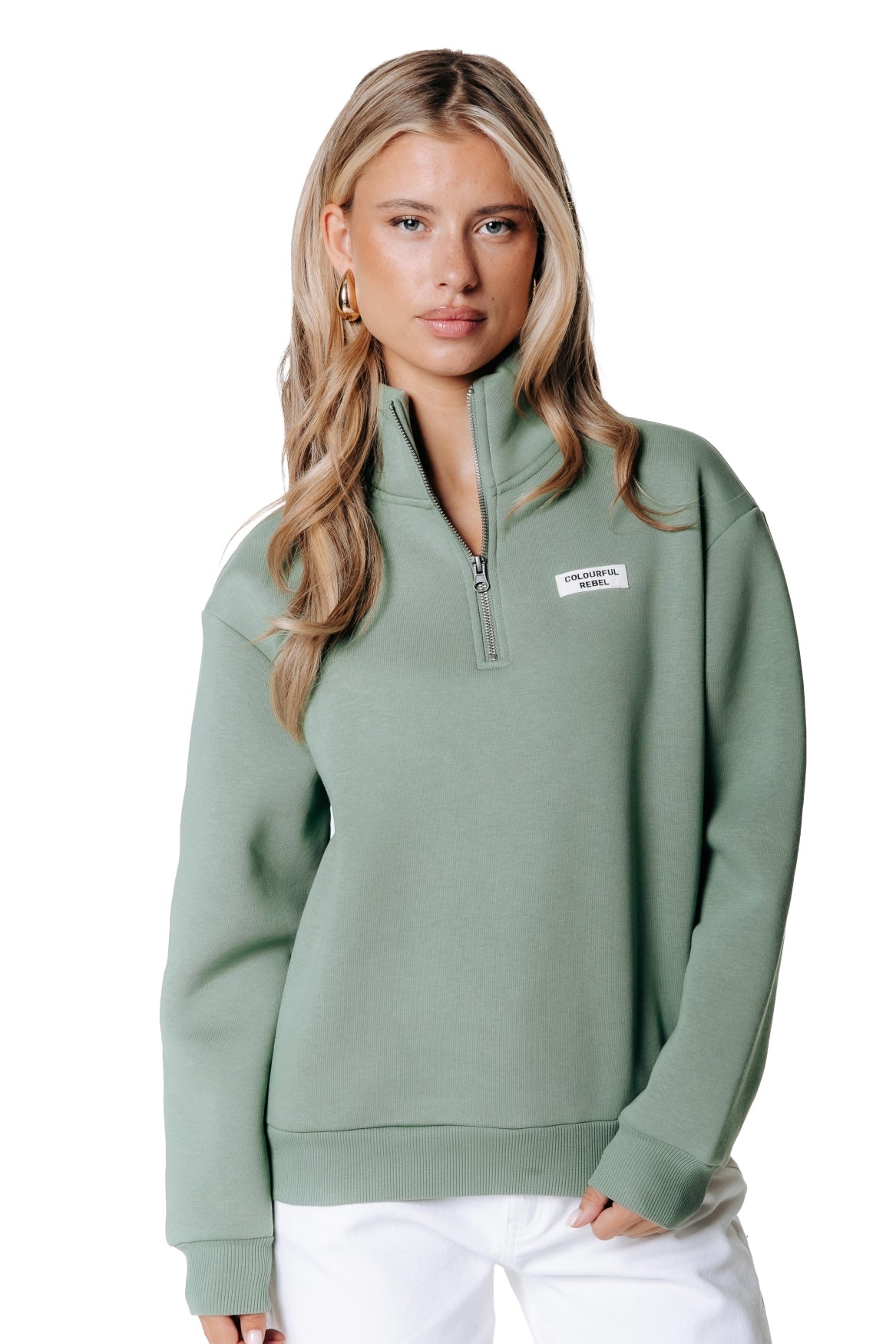Label-Zip-Sweatshirt | Olivgrün