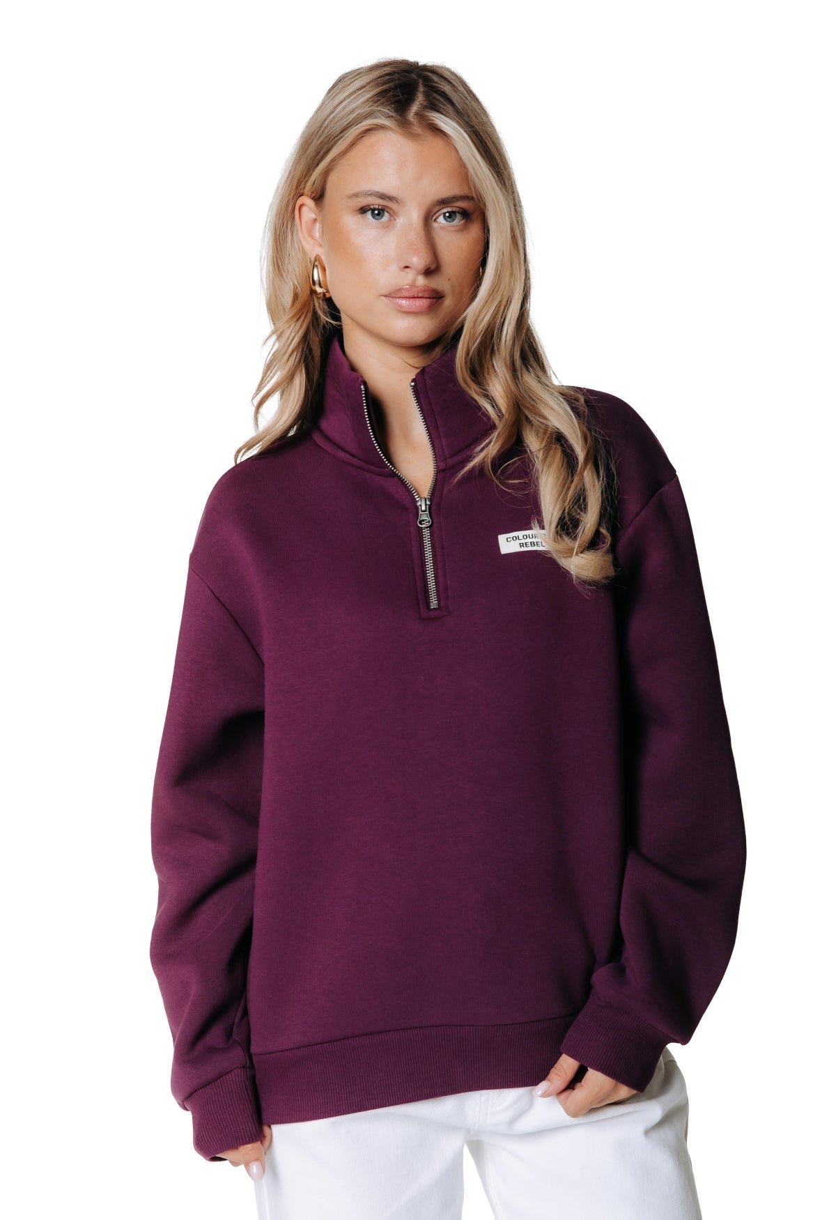 Label Zip Sweat | Merlot Red