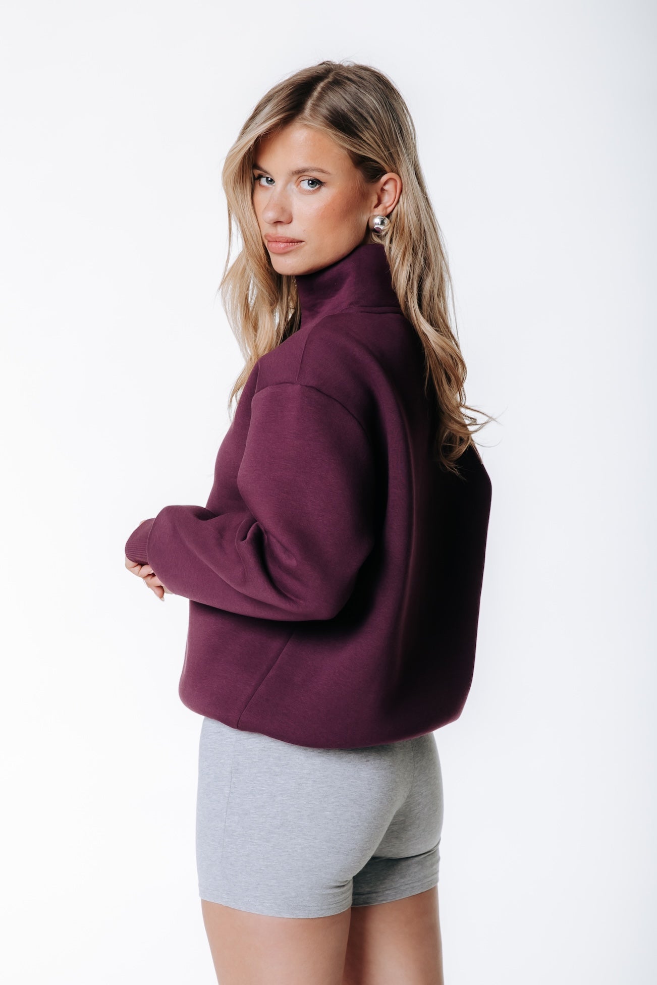 Uni Label Relaxed Zip Sweat | Merlot Red