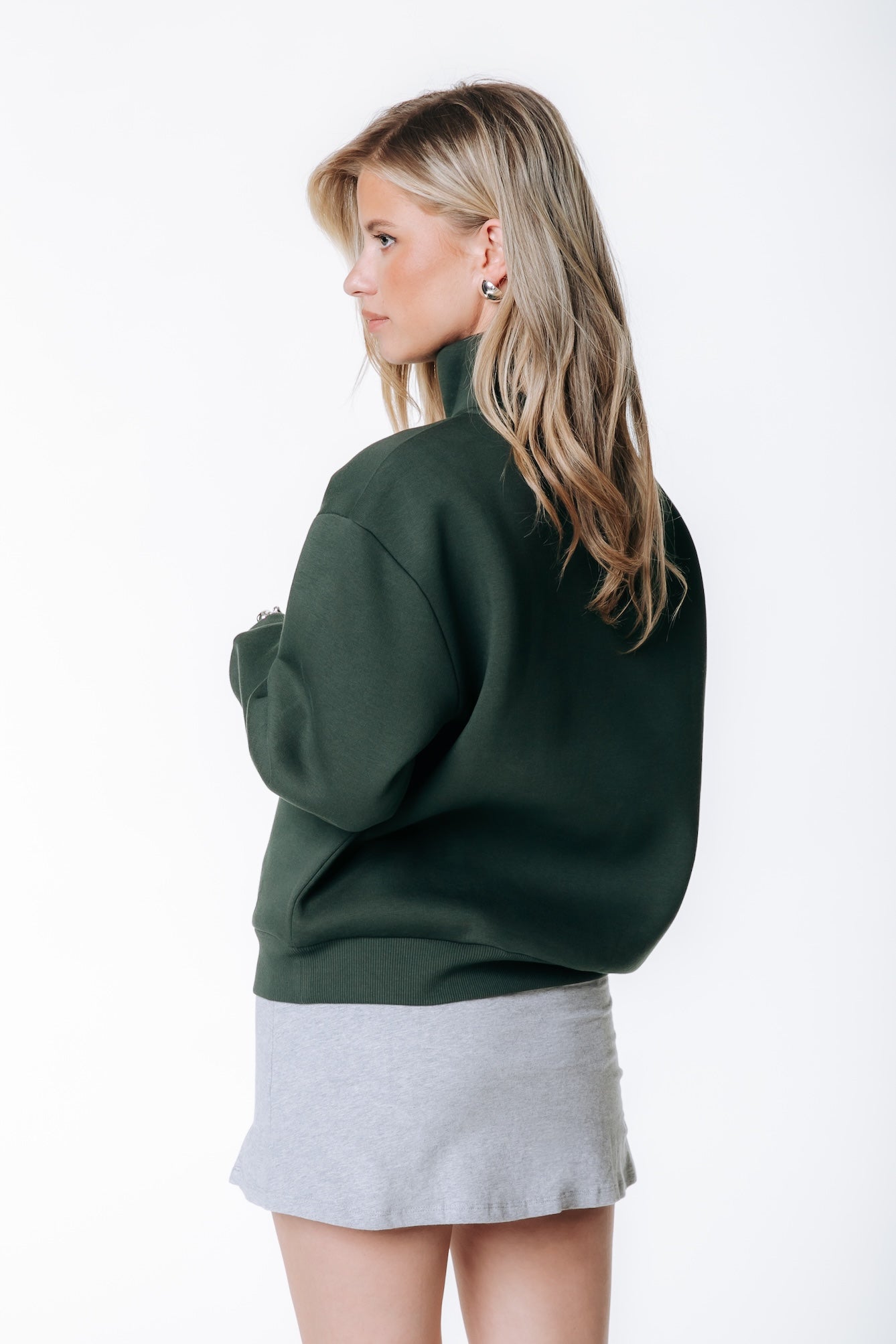 Label Zip Sweat | Dark green