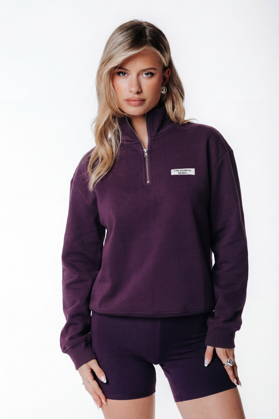 Uni Label Relaxed Zip Sweat | Dark purple