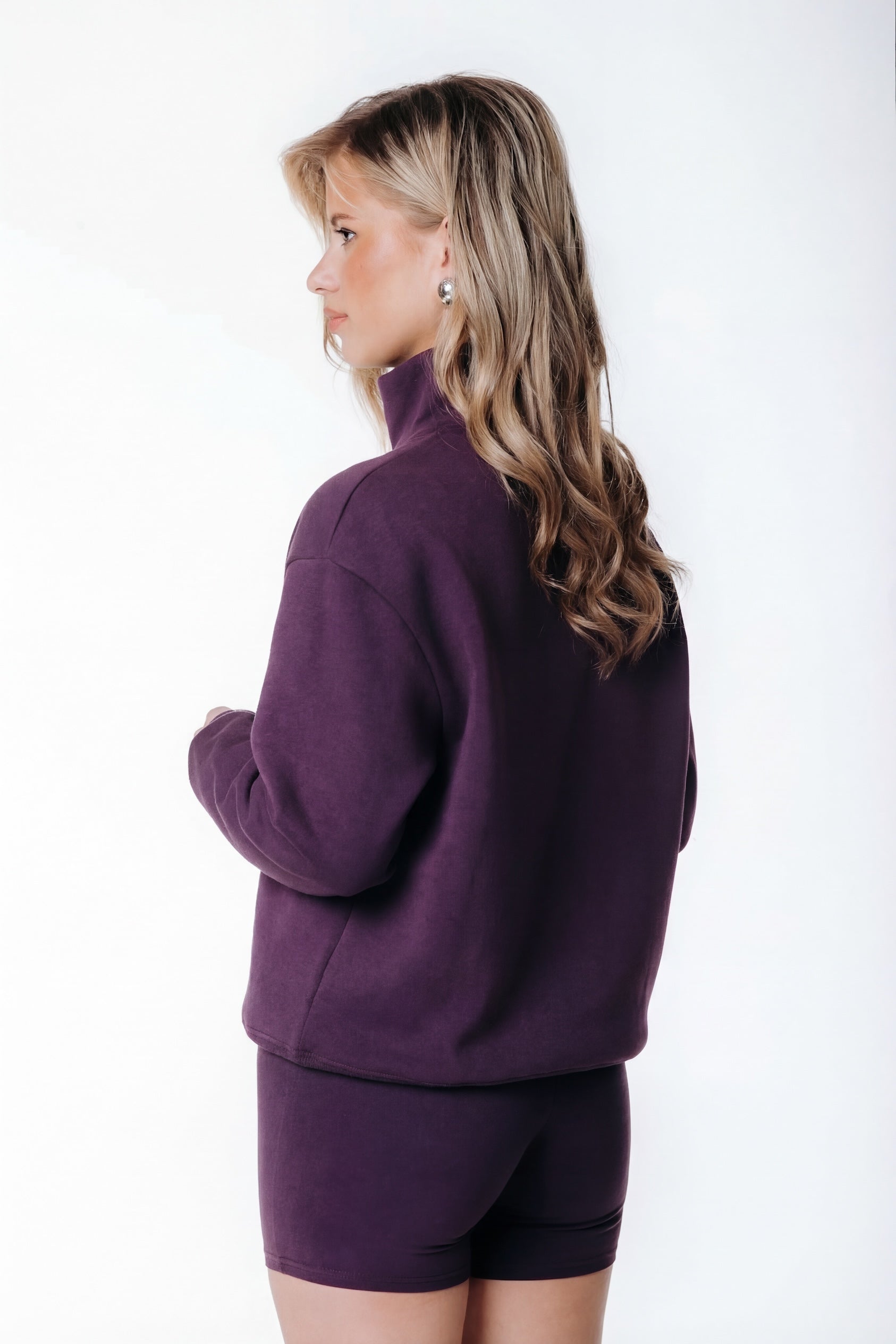 Uni Label Relaxed Zip Sweat | Dark purple