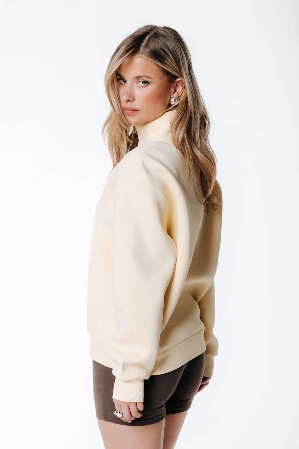 Label Zip Sweat | Soft yellow