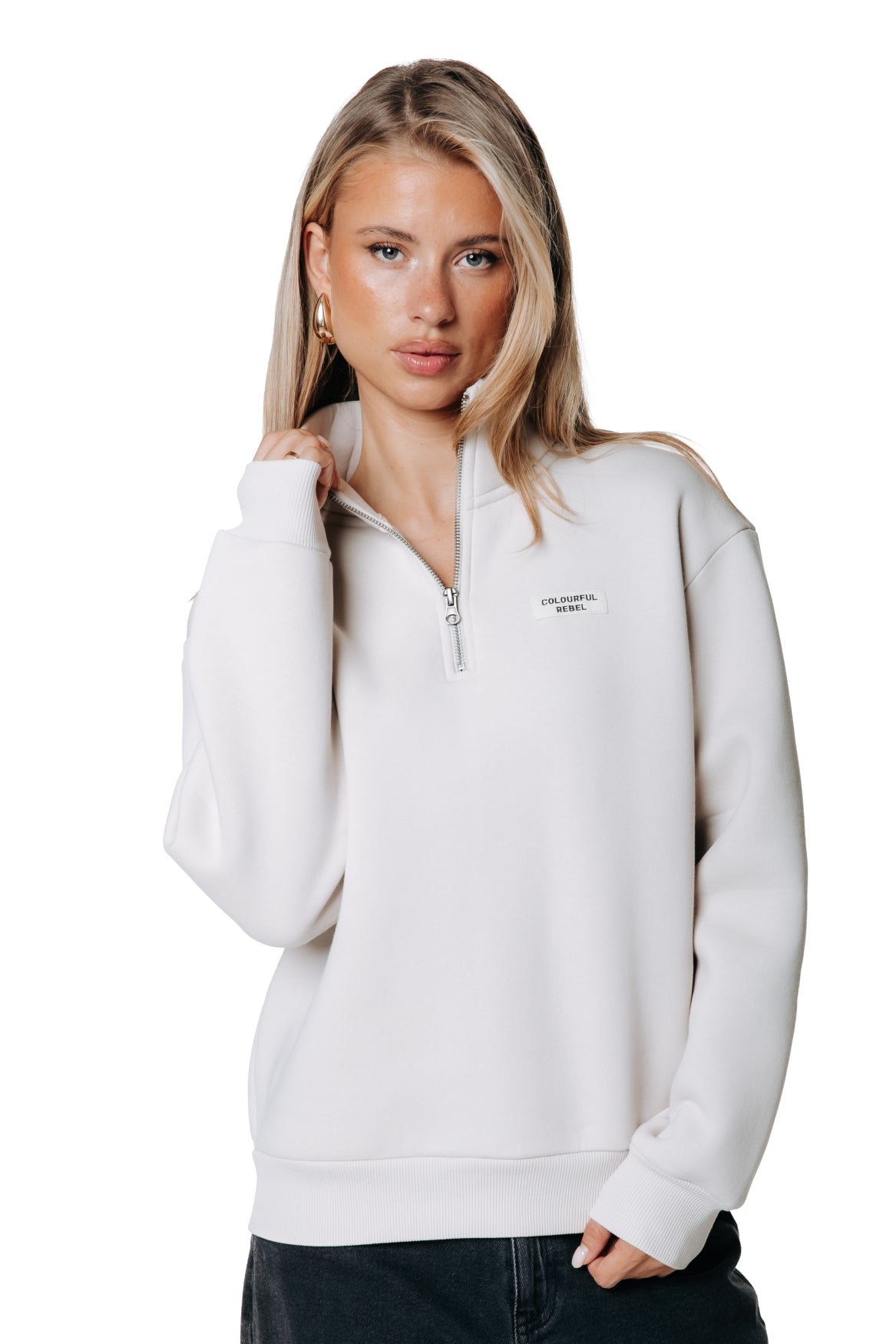 Label Zip Sweat | Stone