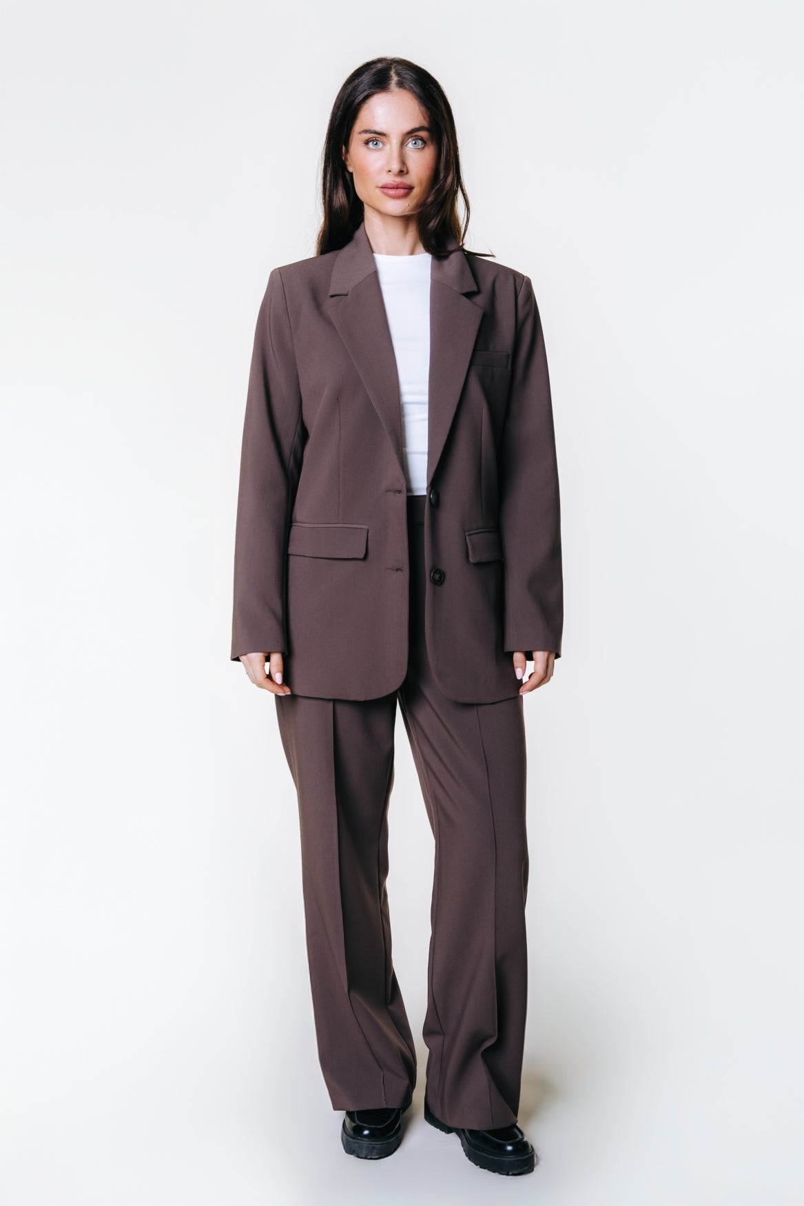 Rus Pinstripe Straight Pants | Brown